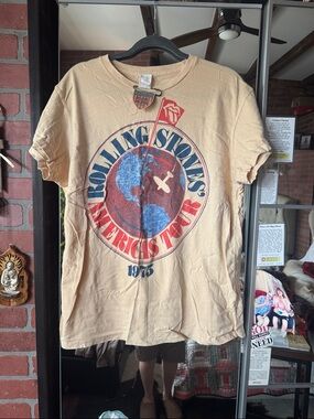 MadeWorn Beige Rolling Stones Tour Graphic Tee with Red & Blue